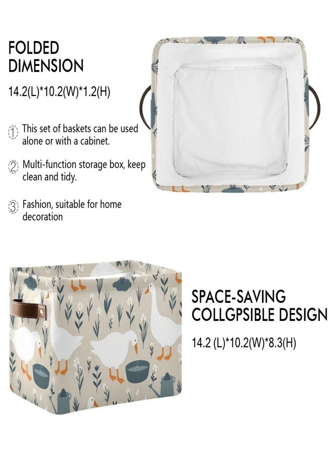 Aslsiy Storage Basket Cute Goose Nursery Bins Doodle Flowers Baby Box Canvas Clothes Shelf Basket Laundry Hamper Gift Baskets for Home Closet 1 Pcs - Image 2